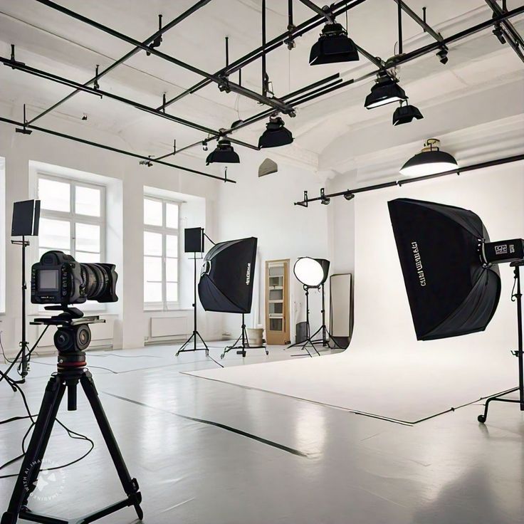 Studio créatif moderne avec mobilier minimaliste et éclairage architectural
